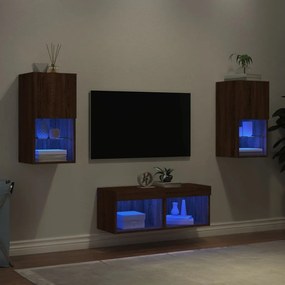 Mobili TV a Muro 4pz con Luci LED Rovere Marrone