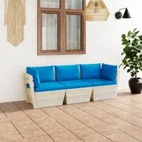 Divano da Giardino a 3 Posti su Pallet con Cuscini Legno Abete cod mxl 40116