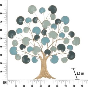Pannello Decorativo A Parete Albero 89x2,5x90 Cm In Ferro Apple Blu Chiaro