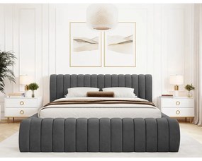 Letto matrimoniale imbottito grigio scuro con contenitore e rete inclusi 160x200 cm Carilla – ELTAP