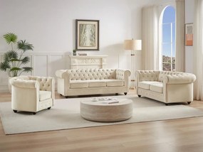 Divano 3 posti, 2 posti e poltrona in Velluto Beige  - CHESTERFIELD