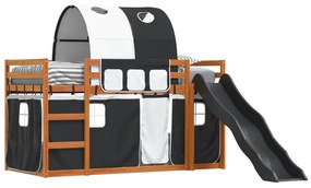 Letto a castello con scivolo e tende bianco e nero 90x200 cm