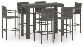 Set bar da giardino 7 pz con braccioli in polyrattan grigio