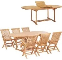 Set da Pranzo per Esterni 7 pz 150-200x100x75 cm Teak Massello cod mxl 35426