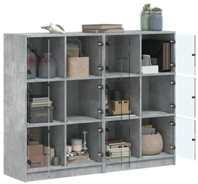 Libreria ante grigio cemento 136x37x109 cm in legno multistrato