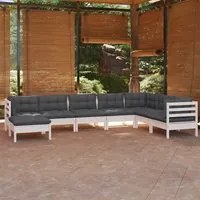 Set Divani da Giardino 8 pz con Cuscini Bianchi Legno di Pinocod mxl 121449