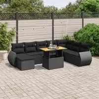 Set Divani da Giardino 9 pz con Cuscini Nero in Polyrattan 3272329