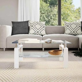 Tavolino Bianco E Trasparente 95x55x40 Cm Vetro Temperato /