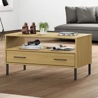 Tavolino Gambe Metallo Marrone 85x50x45 cm Legno Massello OSLO 351033