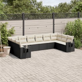 Set divani da giardino 10pz con cuscini in polyrattan nero