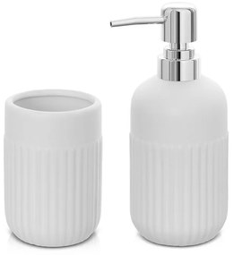 Set accessori bagno dispenser e portaspazzolini da appoggio bianco in ceramica Cup