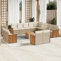 Set Divani da Giardino 14pz con Cuscini in Polyrattan Beige 3228214