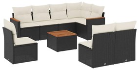 Set Divani da Giardino 9 pz con Cuscini Nero in Polyrattan