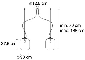 Lampada a sospensione di design nera con vetro oro a 2 luci - Bliss