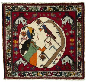 Shiraz Tappeto 70 x 60 Rosso (Iran) Annodato A Mano