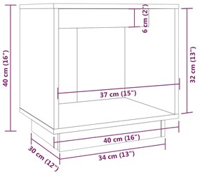 Comodino Grigio 40x30x40 cm in Legno Massello di Pino