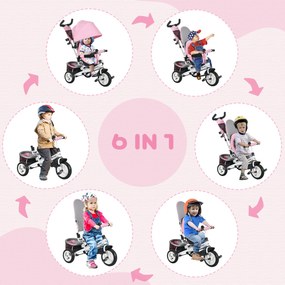 Triciclo per Bambini 1-5 Anni 102x49x102 cm con Maniglione e Tettuccio Regolabile Bianco e Rosa...