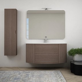 Mobile per bagno Nairobi 120 cm sospeso Rovere scuro con specchio filo lucido e colonna da 140 cm