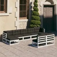 Set Divani da Giardino 9 pz con Cuscini Massello di Pino Bianco cod mxl 41026