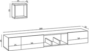 Mobile TV Sospeso 180 Cm Effetto Legno Con Mensola A Cubo Armor