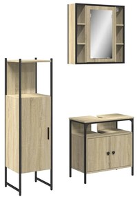 Set di mobili da bagno 3 pz rovere sonoma in legno multistrato