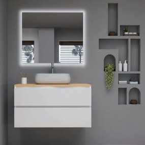Mobile Bagno Sospeso Due Cassetti Specchio Con Illuminazione Led Esseci Arredo Bagno "Vulcano Piano"