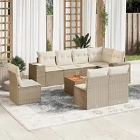 Set Divano da Giardino 9 pz con Cuscini Beige in Polyrattan 3225484