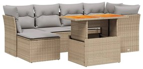 Set divani da giardino 7 pz con cuscini beige in polyrattan