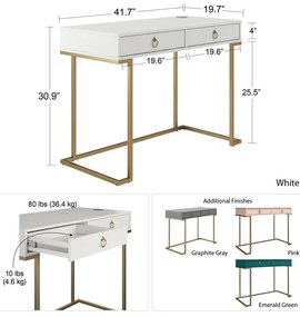 Tavolo da lavoro bianco Camila - CosmoLiving by Cosmopolitan