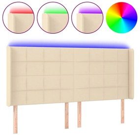Testiera a led crema 183x16x118/128 cm in tessuto