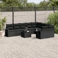 Set Divani da Giardino 10pz con Cuscini in Polyrattan Nero 3252982