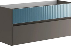 Mobile da bagno sospeso sotto lavabo Niwa 2 cassetti ideale per doppia vasca L119.5 x H50 x P45.5cm grigio e blu pacifico cannettato