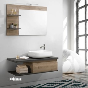 Mobile Bagno Sospeso "Amalfi" Da 110 Cm Composto Da Un Cassetto Lavabo E Specchio Con Mensole E Lampada Led