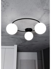 Plafoniera Minimal 3 Luci Perseo In Acciaio Nero E Sfere In Vetro Bianco