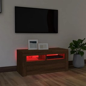 Mobile porta tv con luci led rovere marrone 90x35x40 cm