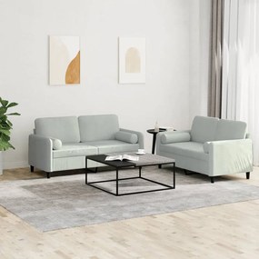 Set Di Divani 2 Pz Con Cuscini Grigio Chiaro İn Velluto /