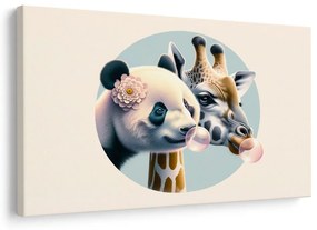 Quadro su tela – Panda e giraffa con bolla di gomma