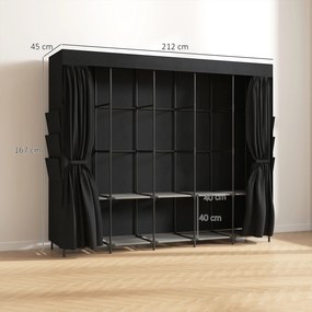 Armadio Salvaspazio 212x45x167 cm con 5 Aste 5 Ripiani 6 Tasche Laterali Ante Antipolvere con Zip in Tessuto Nero...