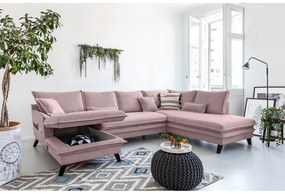 Divano letto a U rosa cipria, angolo destro Charming Charlie - Miuform