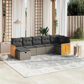 Set Divani da Giardino 7 pz con Cuscini Grigio in Polyrattan