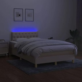 Letto a molle con materasso e led crema 120x200cm in tessuto