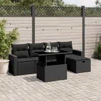 Set Divano da Giardino 6 pz con Cuscini Nero in Polyrattan 3274805