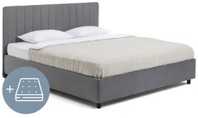 Letto matrimoniale imbottito grigio con contenitore, materasso e rete inclusi 160x200 cm Myra Slim Line – Bonami Selection