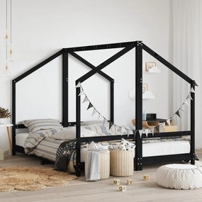 Giroletto Per Bambini Nero 2x(80x200) Cm Legno Massello Di Pino /