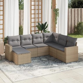 Set Divani da Giardino 7 pz con Cuscini Beige in Polyrattan