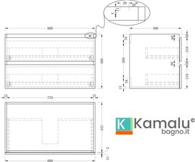 Mobile bagno 80 cm lavabo integrato legno chiaro | KAM-HR80 - KAMALU