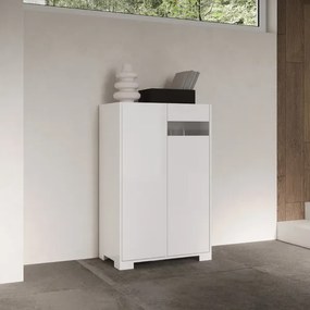 Credenza a 2 ante ROJAS Bianco Lucido con inserto in vetro Fumč 70x110 cm