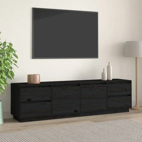 Mobile Porta Tv Nera 176x37x47,5 Cm İn Legno Massello Di Pino /