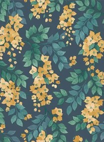 Cole & Son Carta da parati Bougainvillea - Ochre & Petrol on Ink