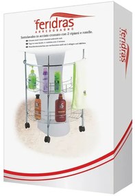 Carrello sottolavabo in acciaio cromato con 2 ripiani e rotelle